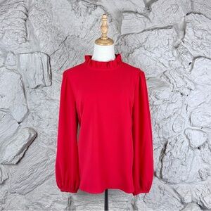 NWOT J. Crew Ruffle Neck 365 Crepe Long Sleeve Top Poppy | XXL